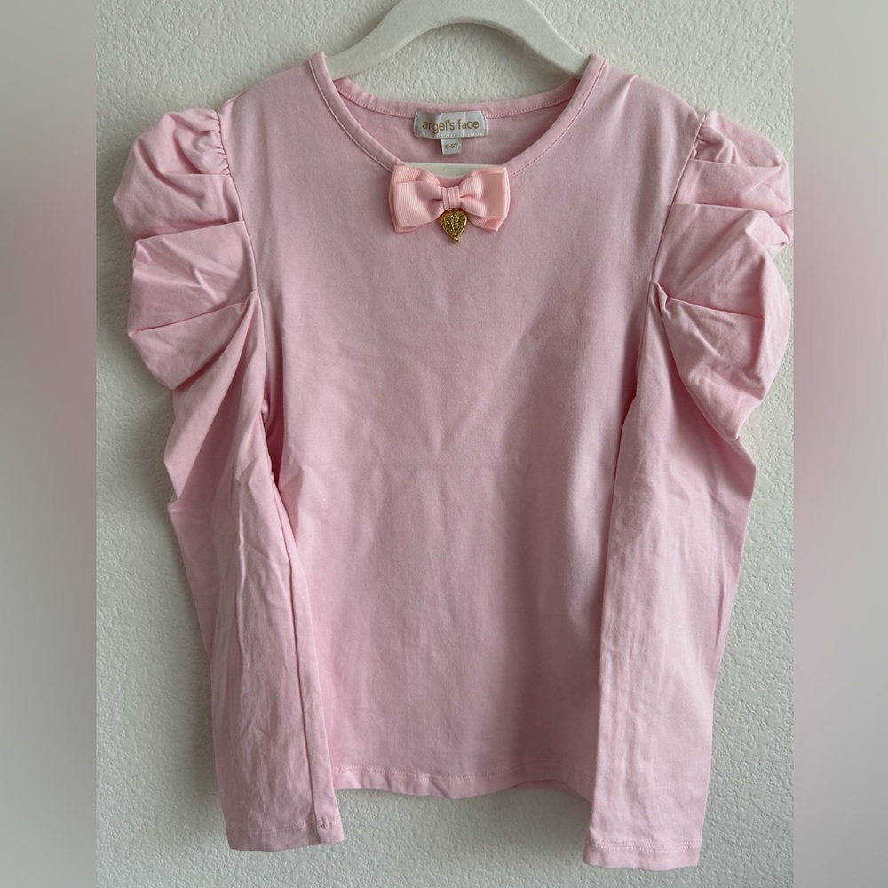 Long Sleeve Pink Tee with Puffed Sleeves